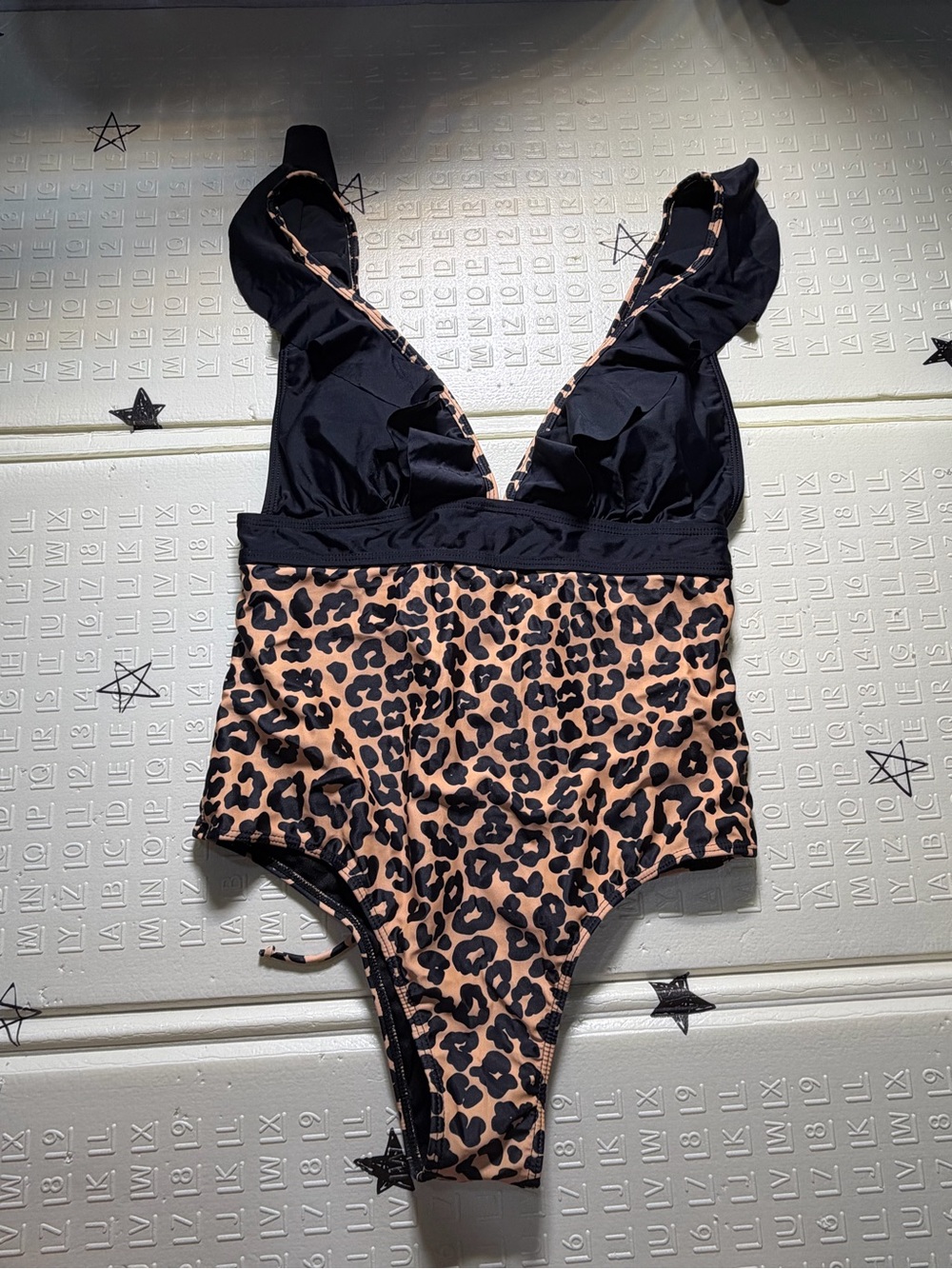 Women's Black and Leopard One-Piece Swimsuit